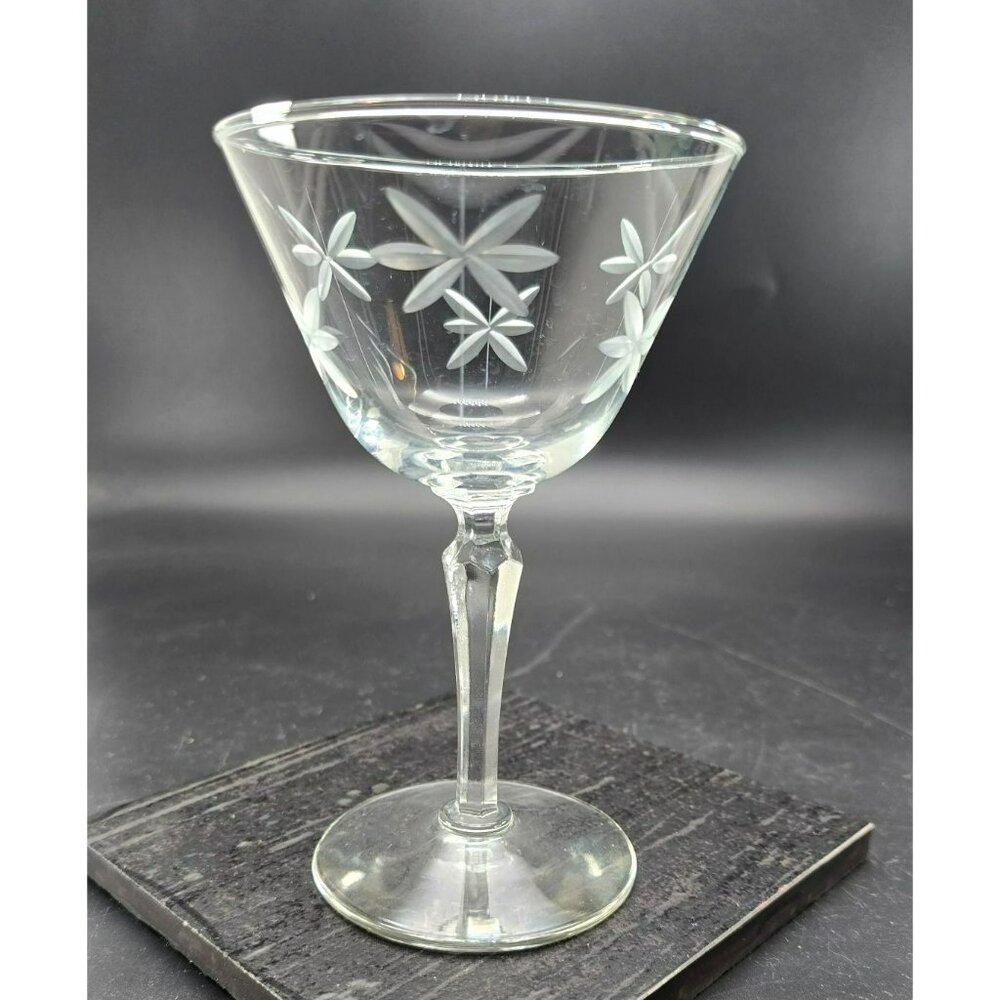 Vintage Libbey Candlelight Clear Glass Martini Glass Etched Floral Design DH1377